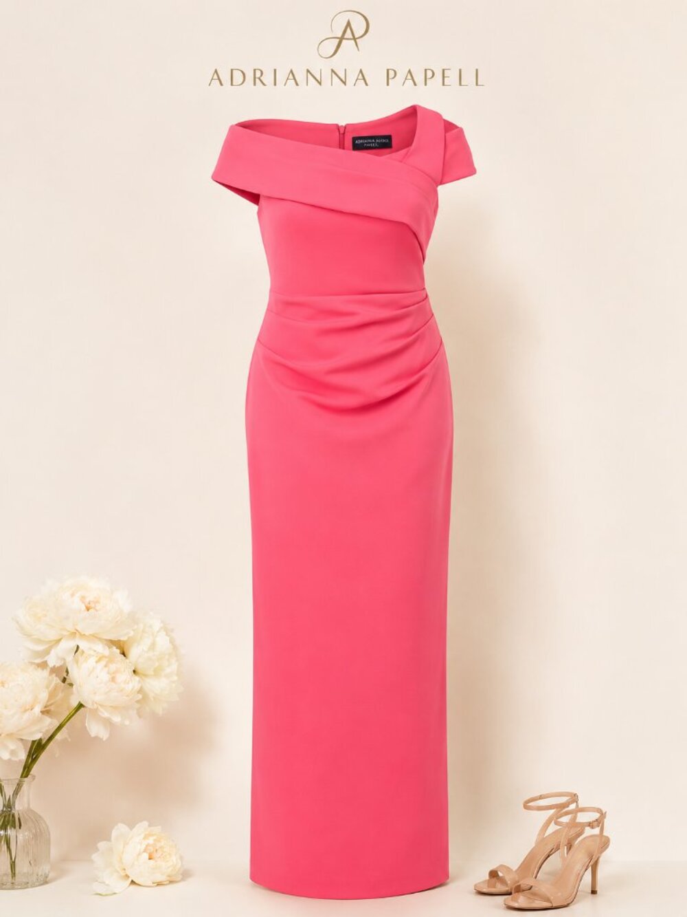 Adrianna Papell Azalea Pink Asymmetrical Draped Gown 24W NWT